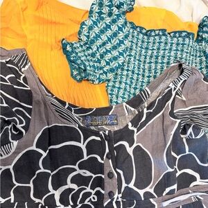 1 Floral Black and Gray Dress 1 Yellow and 1 green flowered dress